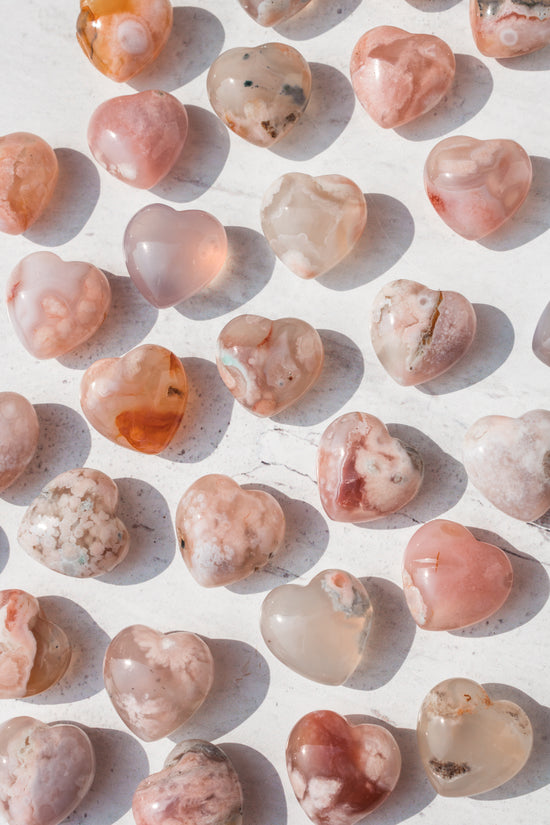 mini pink flower agate crystal hearts