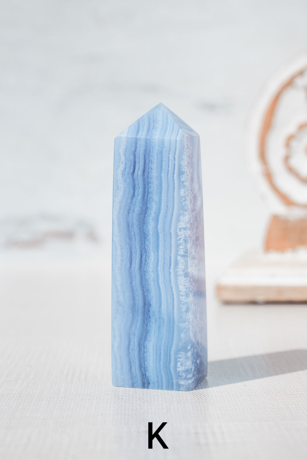 blue lace agate crystal point k