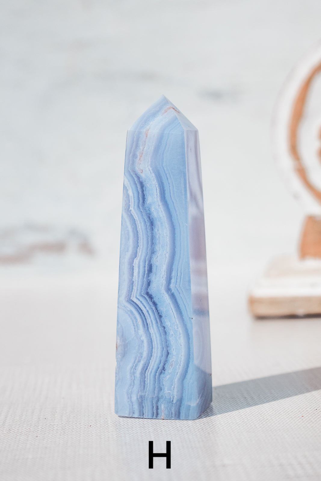 blue lace agate crystal point h
