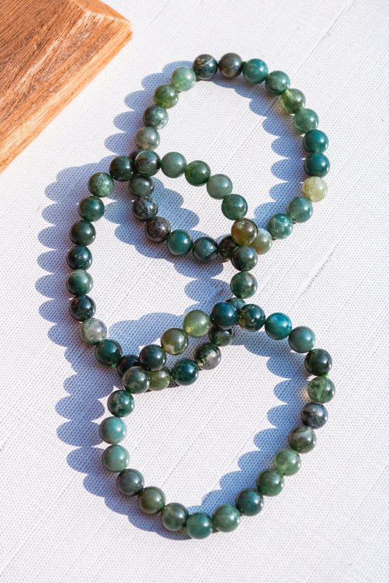 Load image into Gallery viewer, Moss Agate Beaded Bracelet - 8mm
