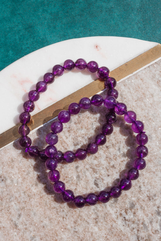 Grade A Amethyst Crystal Bead Bracelet 8mm, Purple Amethyst