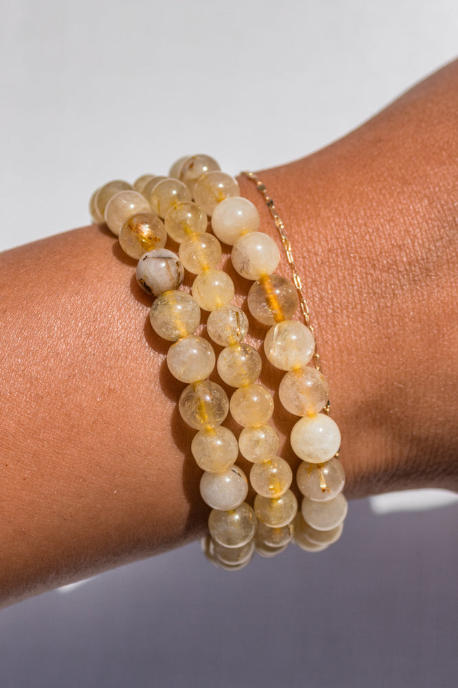 Rutilated Quartz Beaded Bracelet - 6-8mm