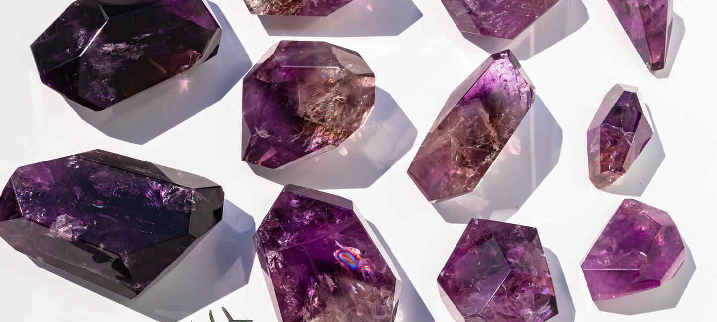 high quality amethyst pieces with rainbows and deep purple coloring