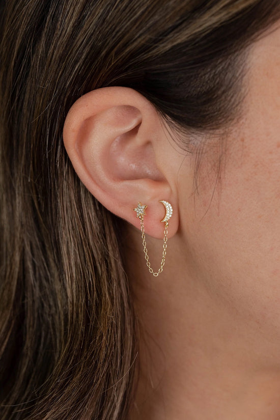 Buy PAVOI14K Gold Chain Earrings for Women | Double Piercing Dangle Chain  Huggie Hoop Earrings | Cubic Zirconia Pearl Stud Ear Cuff Earrings for  Women Online at desertcartINDIA