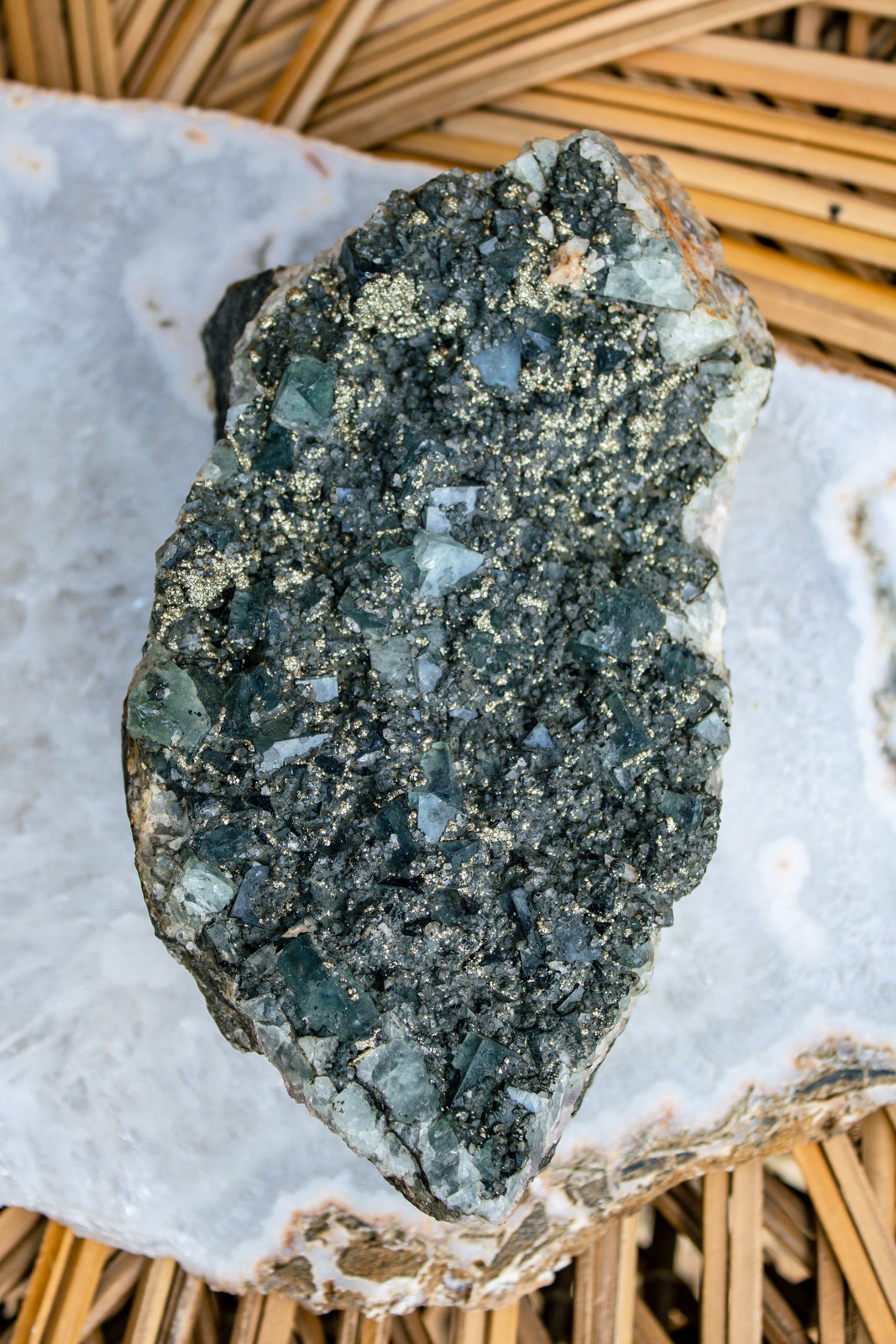 "Bronwen" Fluorite with Pyrite Cluster