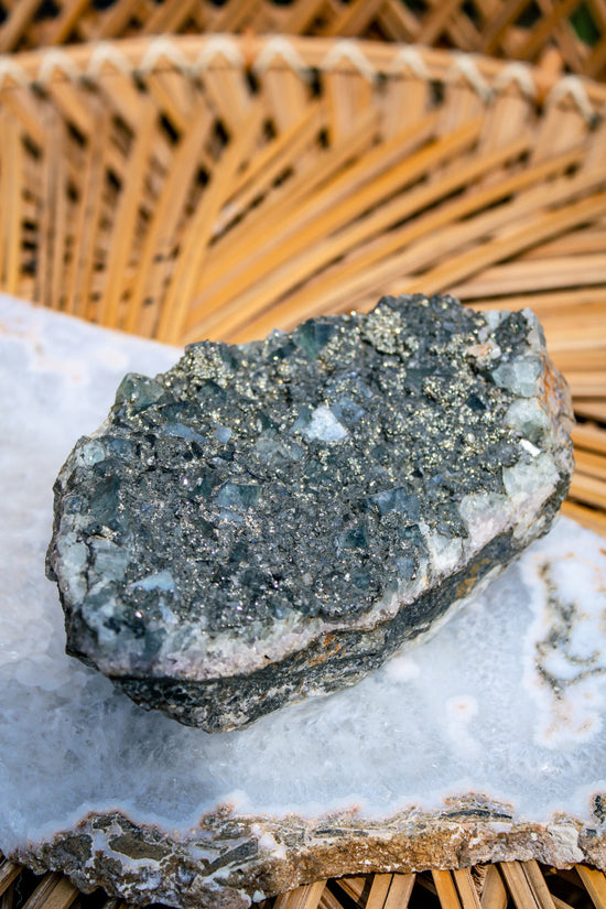 "Bronwen" Fluorite with Pyrite Cluster