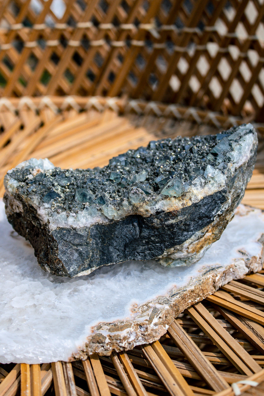 "Bronwen" Fluorite with Pyrite Cluster